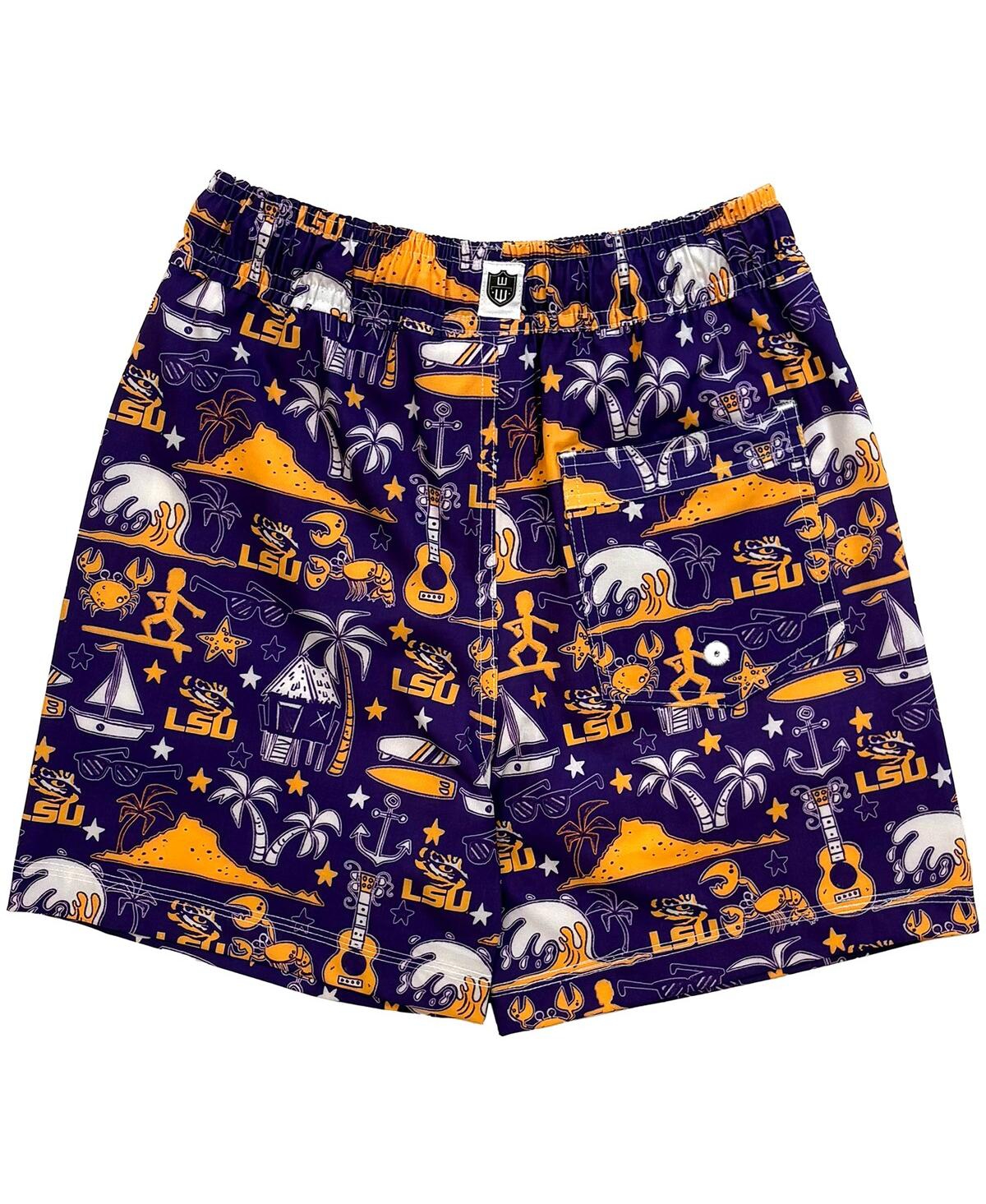 Wes & Willy Big Boys And Girls Purple Lsu Tigers Luau Swim Trunks In Purple