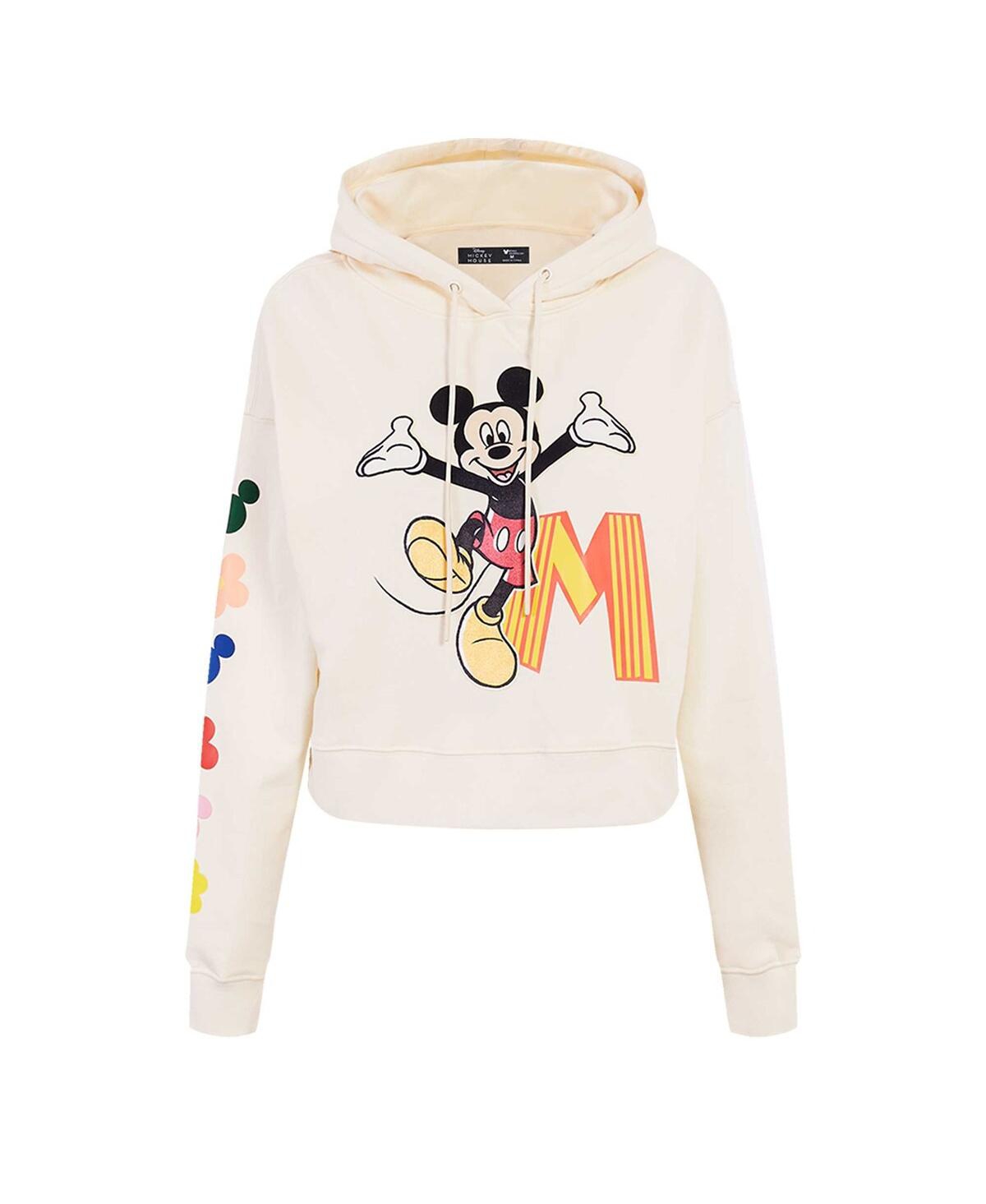 FREEZE MAX WOMEN'S CREAM MICKEY MOUSE HELLOW MELLOW CROPPED PULLOVER HOODIE 