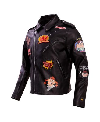 Men's Black Looney Tunes Graphic Biker Full-Zip Jacket