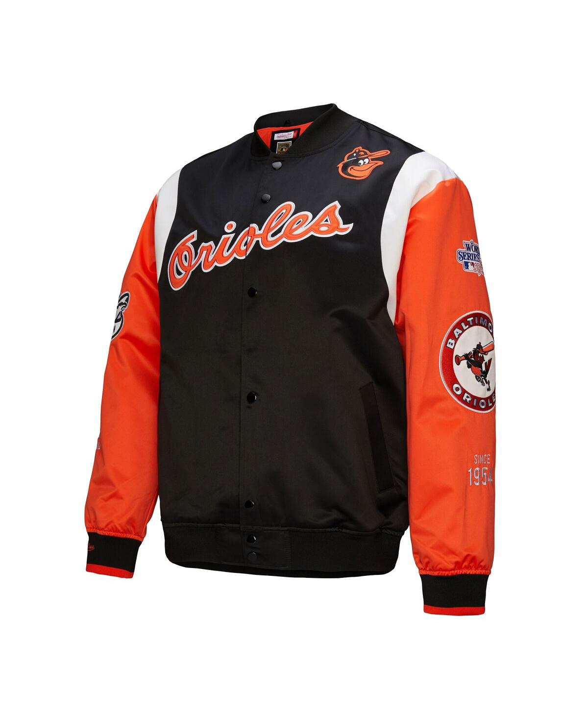 Mitchell & Ness Men's Black/orange Baltimore Orioles Cooperstown Collection Team Origins Satin Full-snap Jacket In Black,orange