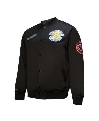 Men's Black Golden State Warriors Blackout Collection Vintage Full-Snap Satin Jacket
