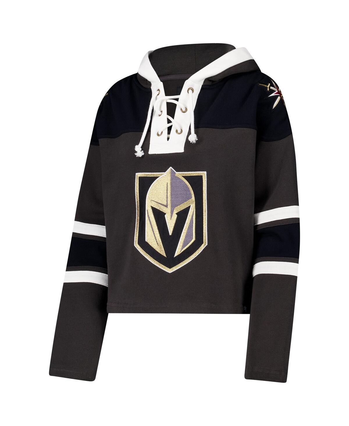 47 BRAND WOMEN'S CHARCOAL VEGAS GOLDEN KNIGHTS CROPPED SUPERIOR LACER PULLOVER HOODIE 