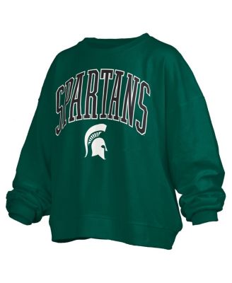 Women's Green Michigan State Spartans Janise Arch Over Logo Waist Length Oversized Pullover Sweatshirt
