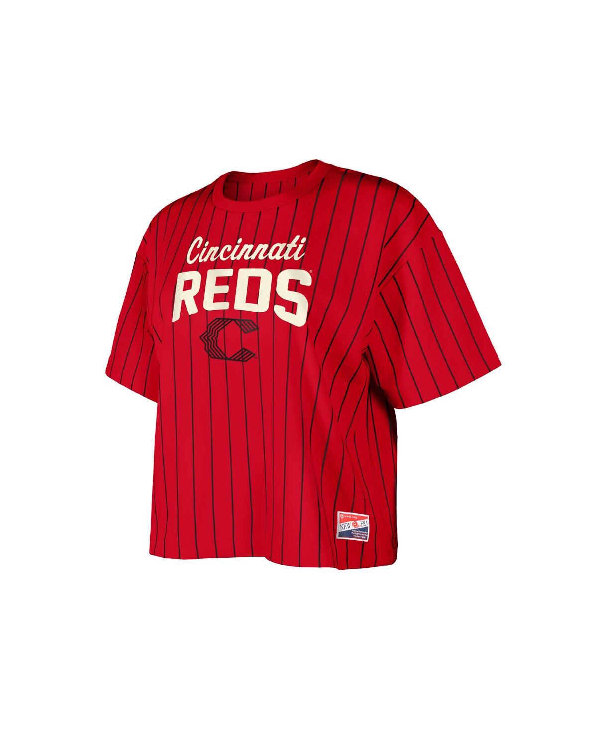 NEW ERA WOMEN'S RED CINCINNATI REDS CITY CONNECT MULTIPLIER PINSTRIPE CROPPED T-SHIRT 