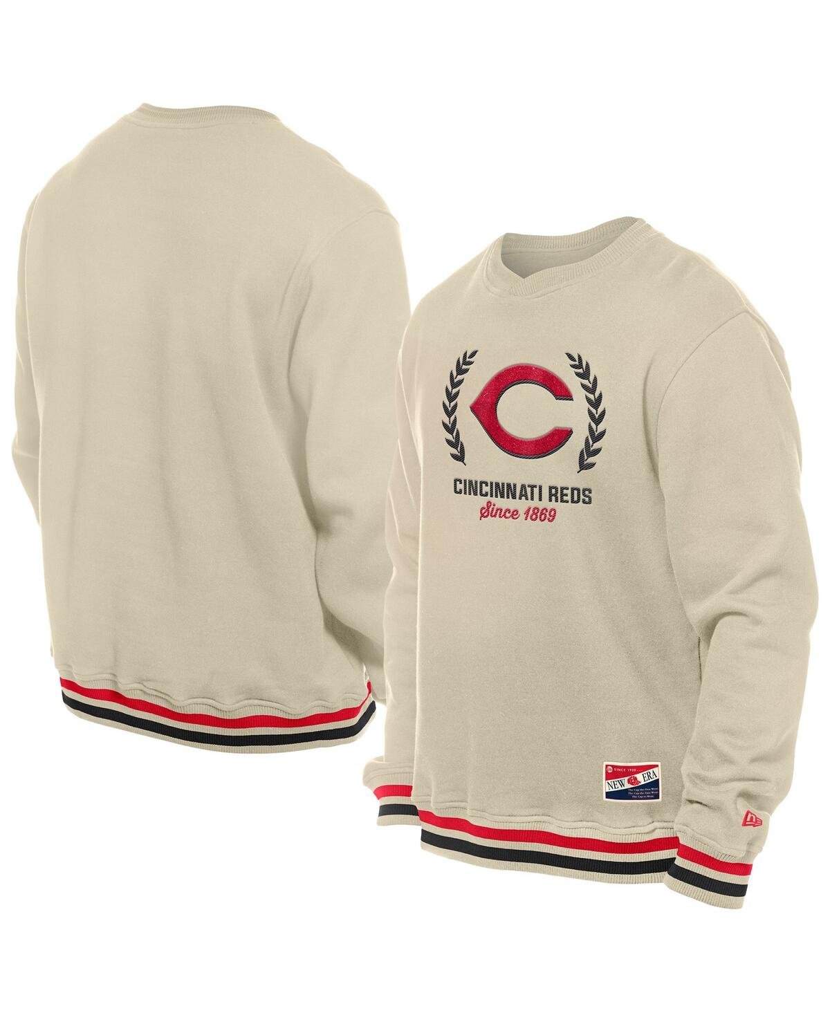 NEW ERA MEN'S CREAM CINCINNATI REDS THROWBACK PULLOVER SWEATSHIRT 