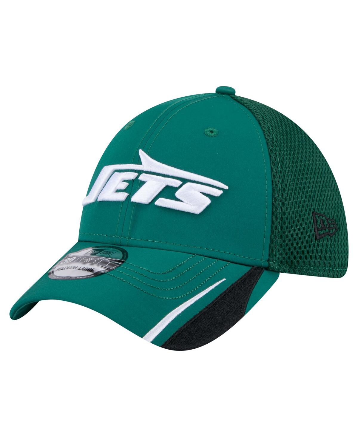 New Era Men's Green New York Jets Game Day Linear 39thirty Flex Hat In Green