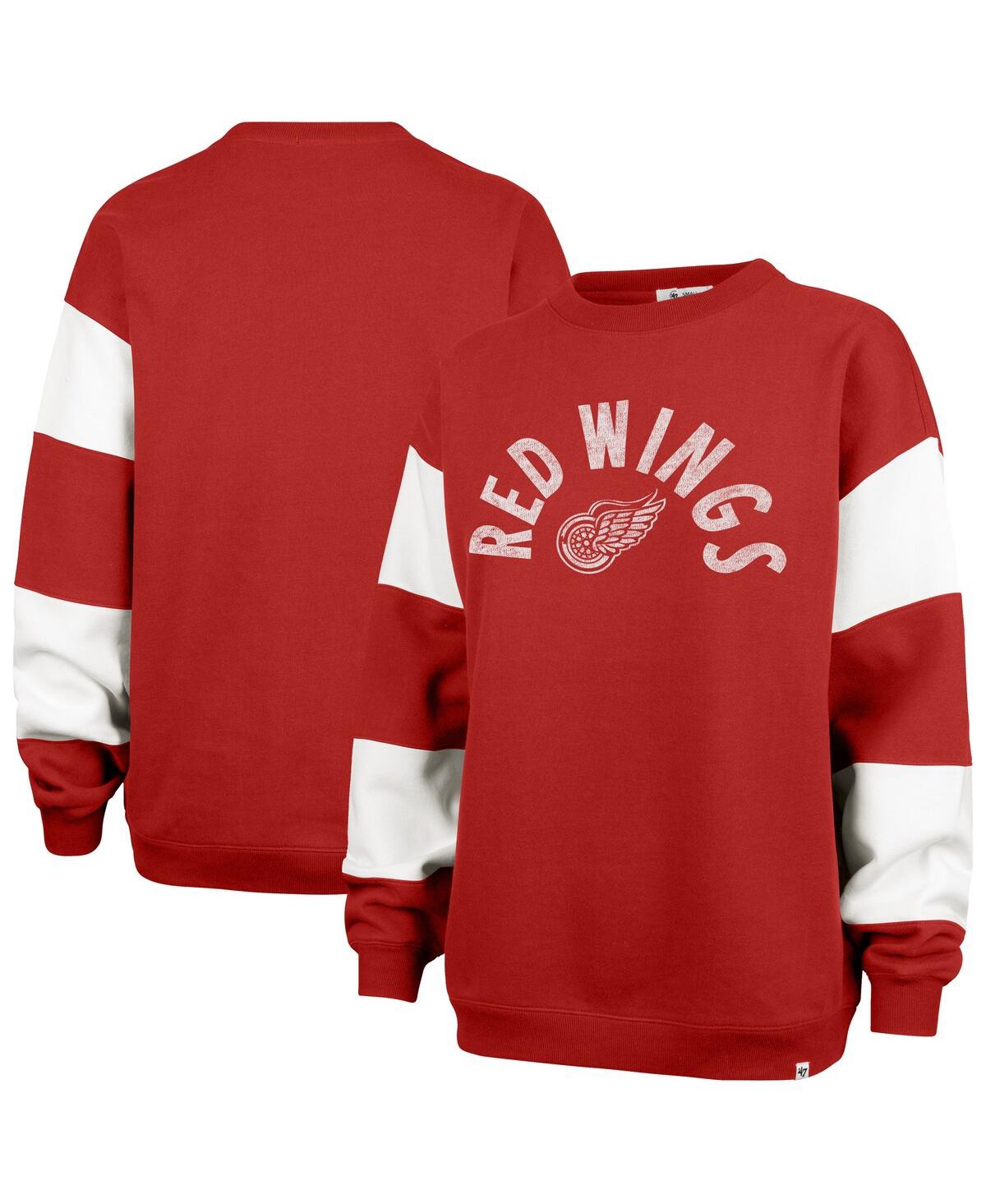 47 BRAND WOMEN'S RED DETROIT RED WINGS EEPHUS BARRED PULLOVER SWEATSHIRT 