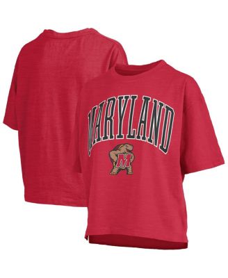 Pressbox - Women's Red Maryland Terrapins Nelson Arch Over Logo Waist Length Oversized Slub T-Shirt