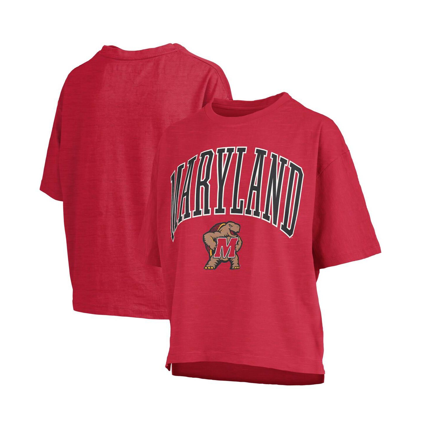 Женская футболка Pressbox Red Maryland Terrapins Nelson Arch Over Logo Waist Length Oversized Slub — фото 1