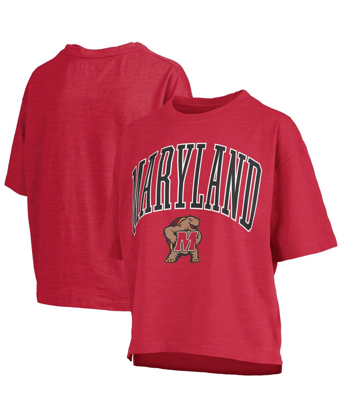 Women's Red Maryland Terrapins Nelson Arch Over Logo Waist Length Oversized Slub T-Shirt - Red
