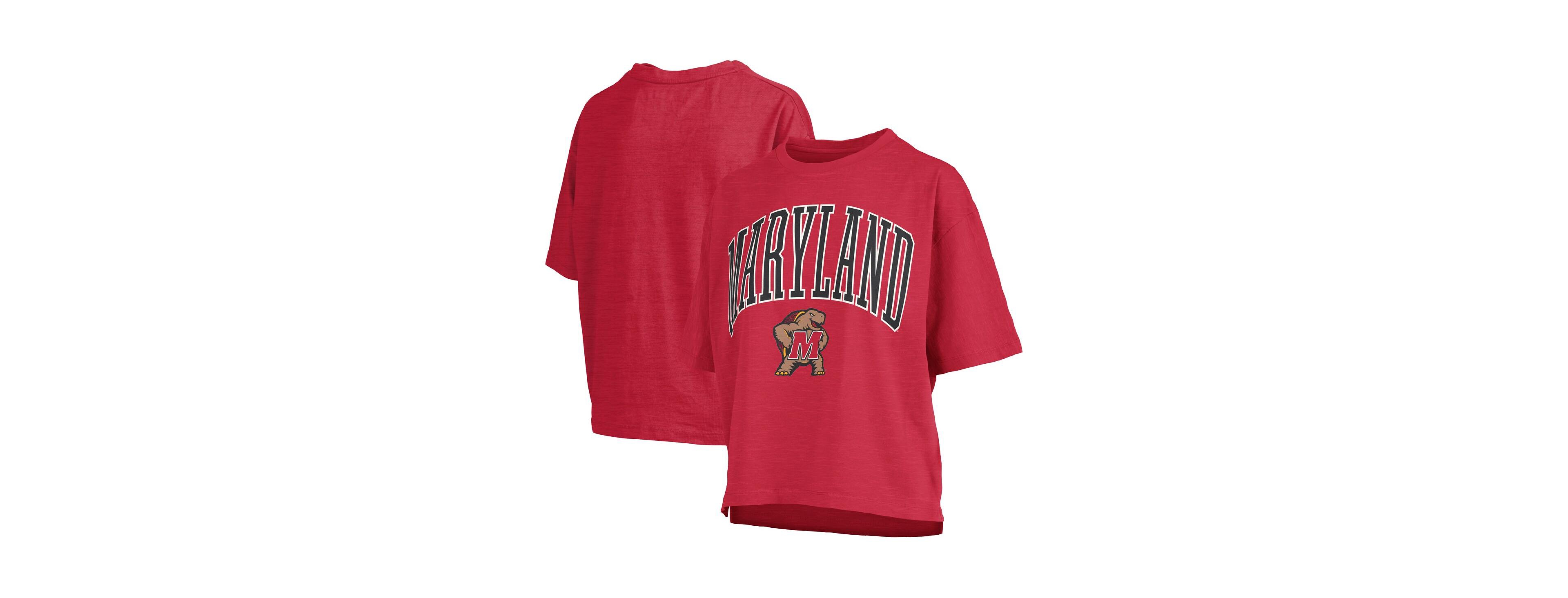 Pressbox Women's Red Maryland Terrapins Nelson Arch Over Logo Waist Length Oversized Slub T-Shirt