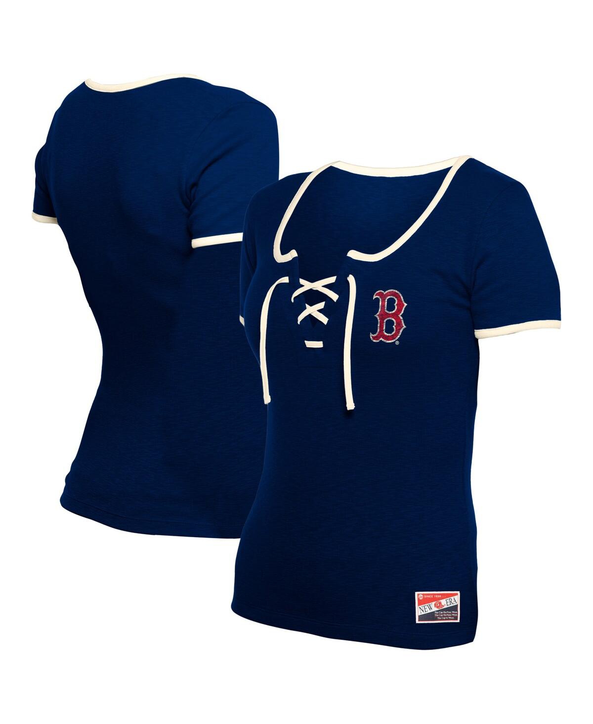 NEW ERA WOMEN'S NAVY BOSTON RED SOX THROWBACK LACE UP T-SHIRT 