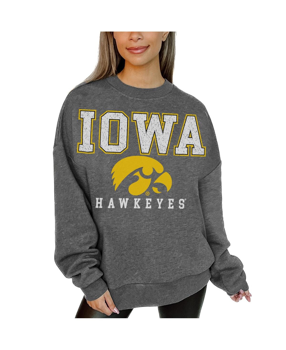 Gameday Couture Women's Heather Charcoal Iowa Hawkeyes Distressed Fleece Pullover Sweatshirt In Gray