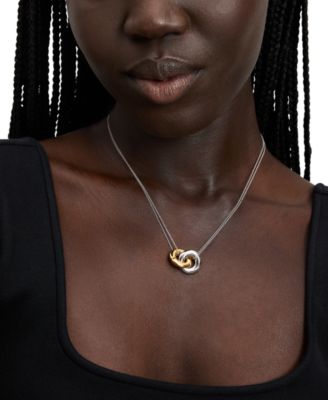 Two-Tone Interlock Ring Pendant Necklace, 16" + 3" extender