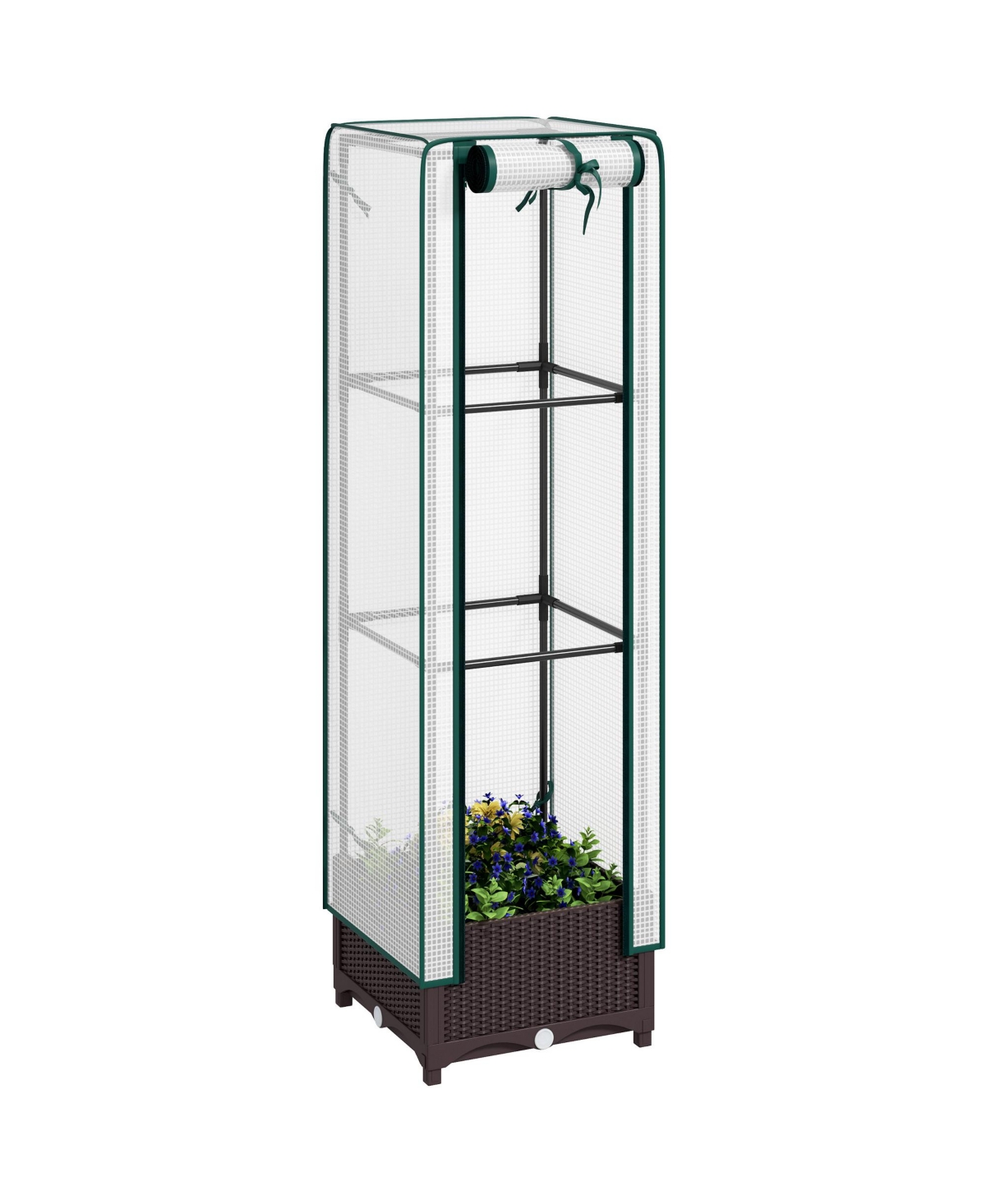 Raised Flower Bed with Trellis, 15.7&#x22; x 15.7&#x22; x 48.8&#x22;, - Brown