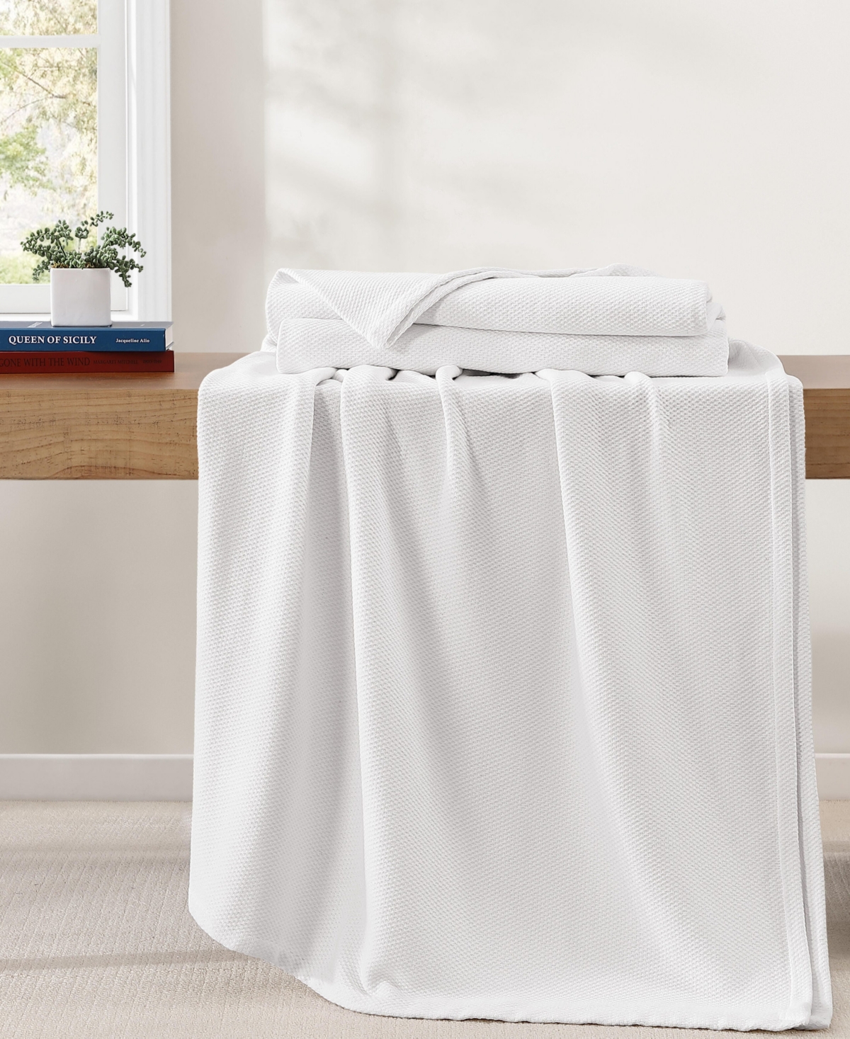 Tommy Hilfiger Solid Cotton Pique Blanket, Full/queen