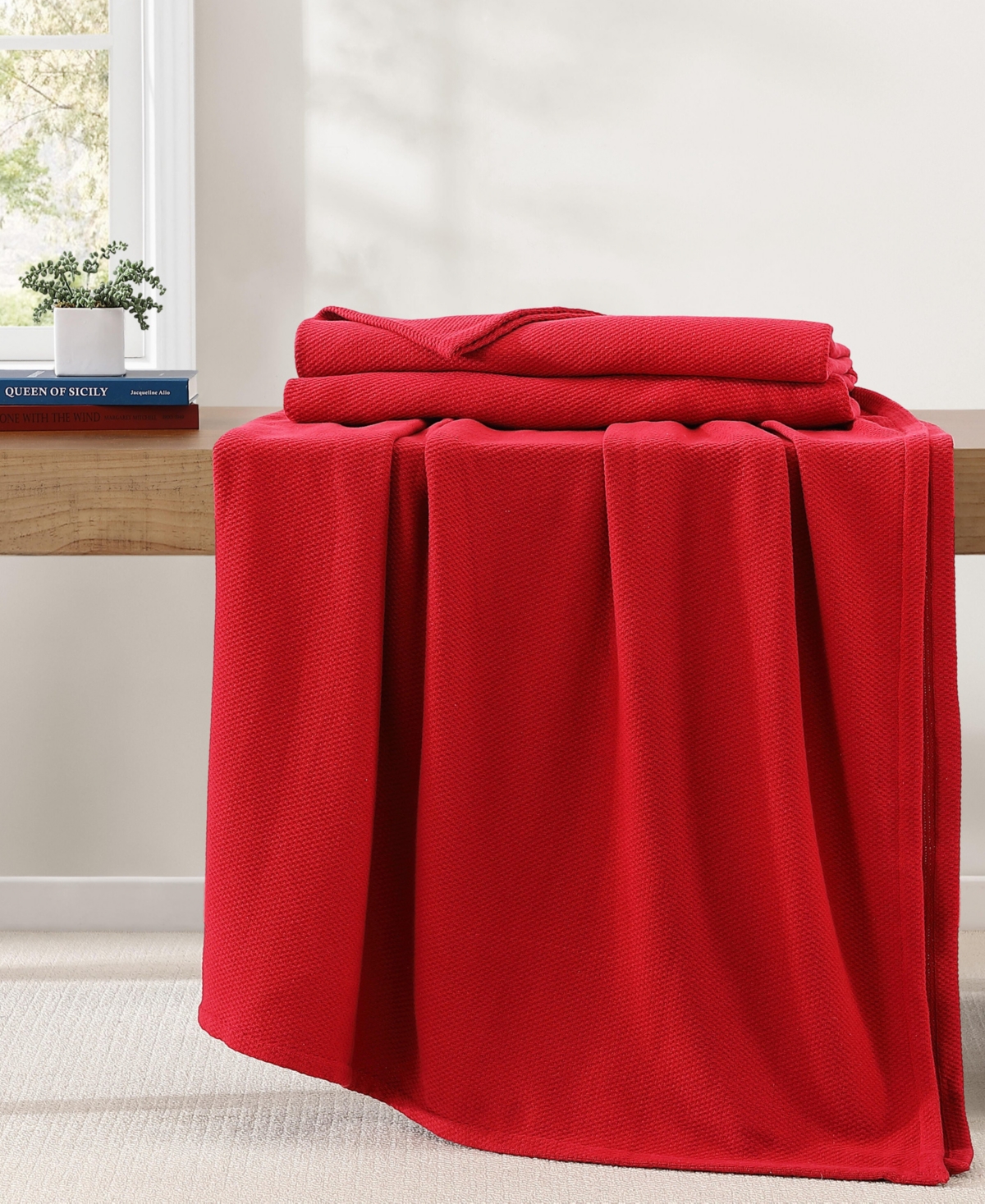 Tommy Hilfiger Solid Cotton Pique Blanket, King