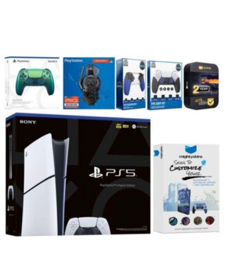 PlayStation 5 Slim Digital with Extra Controller, Plantronics Headset, Trigger Stop Kit, FPS Grip Kit and MightySkins Decal Voucher