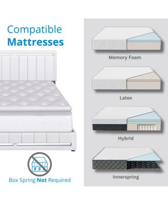 Belle Upholstered Platform Bed with Headboard, Mattress Foundation with Strong 14 Wood Slat Supports, No Box Spring Required