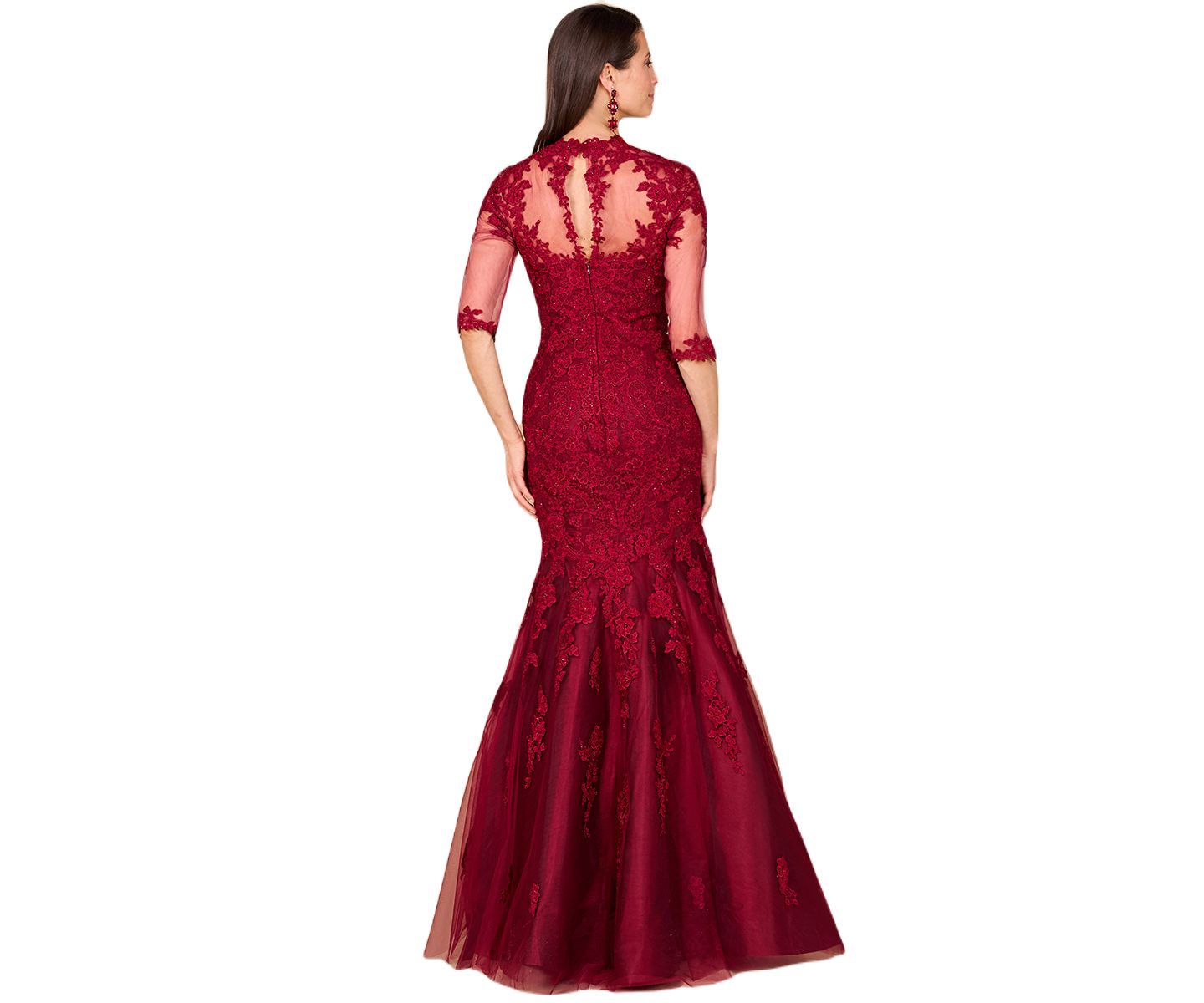 Женские платья Lara Long Sleeve, Mermaid Lace Gown, цвет: Тёмный красный — фото 2