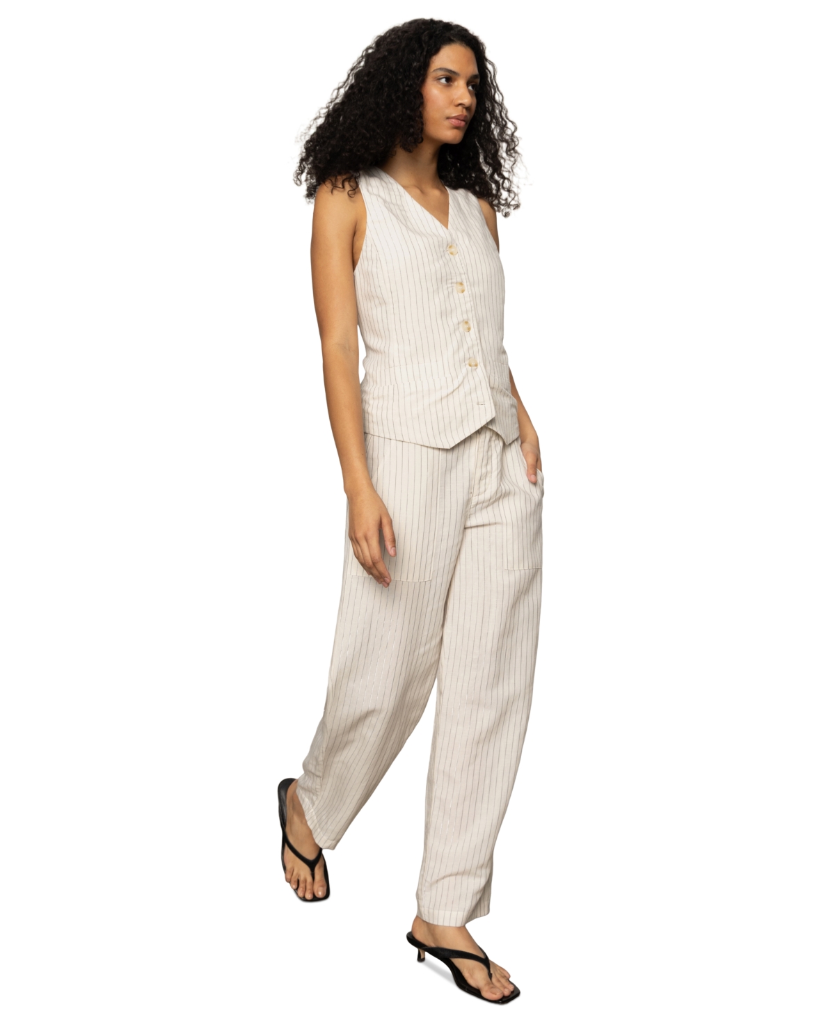 Sanctuary Women's Metallic-stripe Button-front Vest