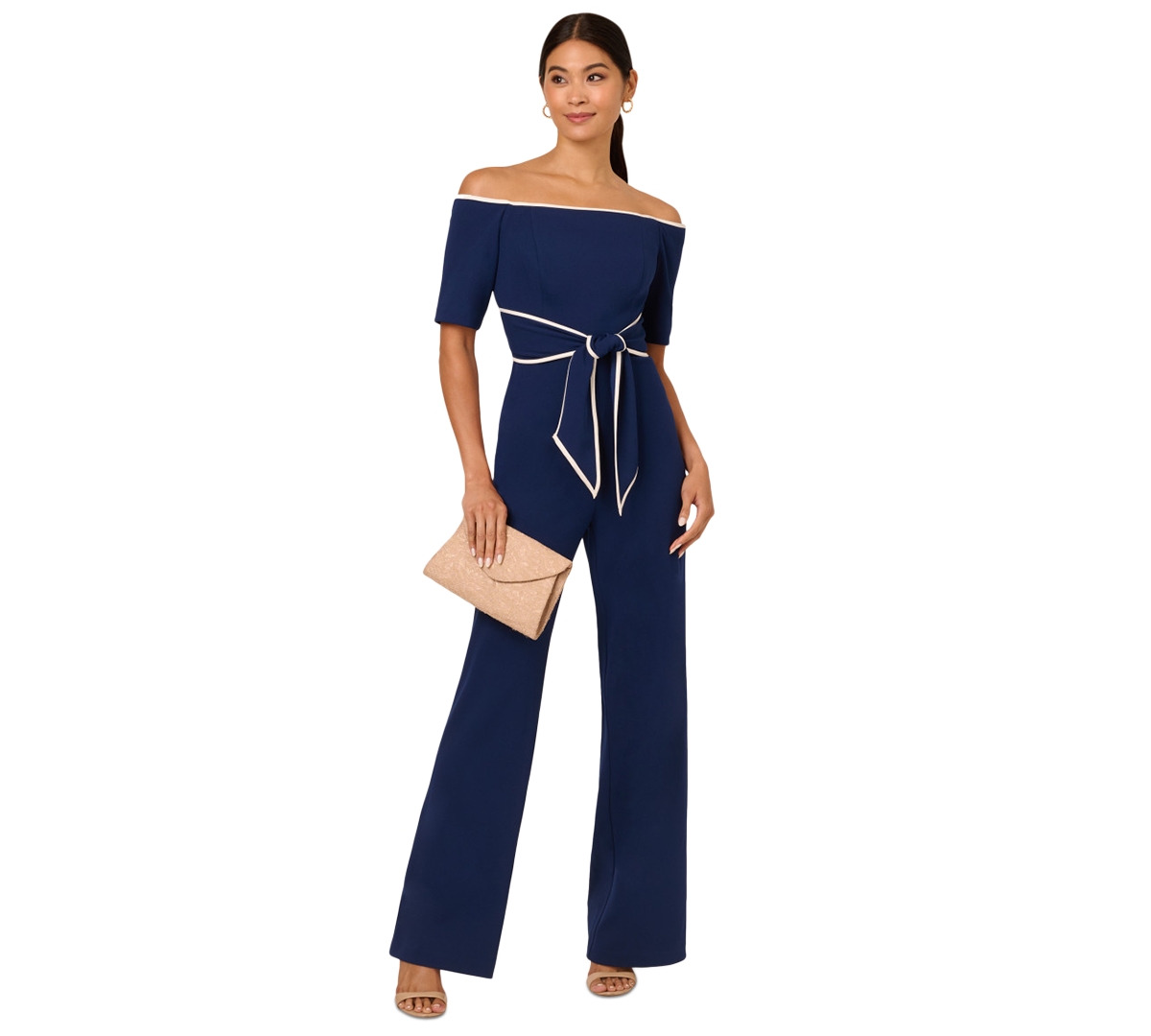 Women's Off-The-Shoulder Jumpsuit - Navy Sateen/ivory