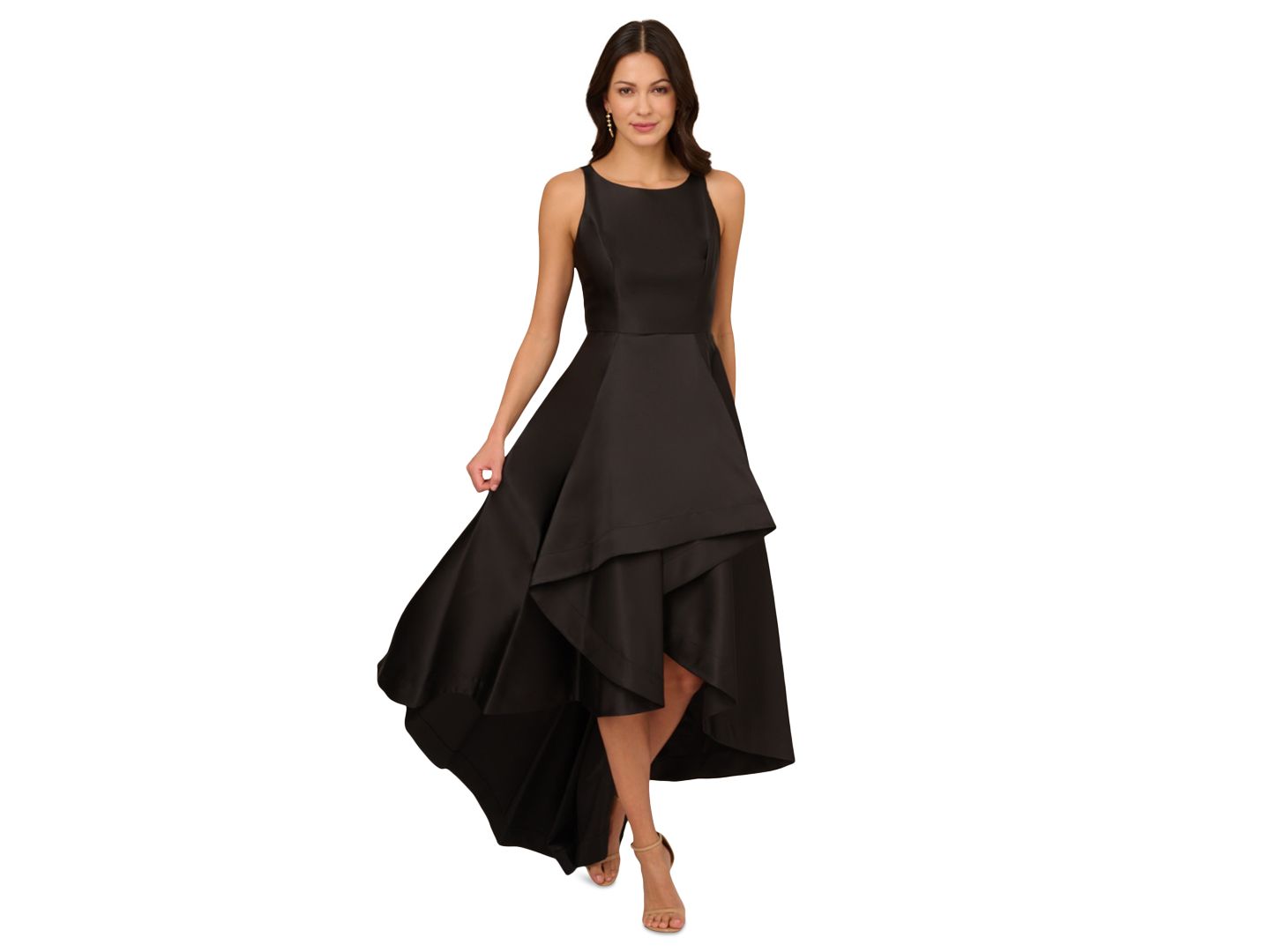 Женские платья Adrianna Papell High-Low Mikado Sleeveless Gown, цвет: Чёрный — фото 2