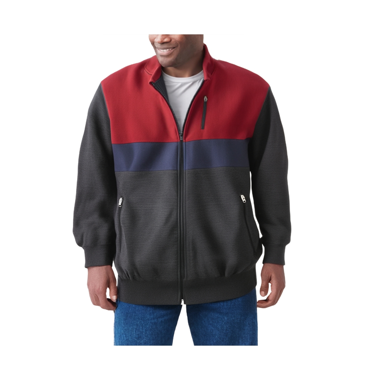 Big & Tall Full-Zip Fleece Jacket - Navy colorblock