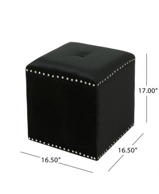 Velvet Upholstered Square Ottoman with Tufted Top and Studded Trim for Living Room or Bedroom Seating-The Pop Home