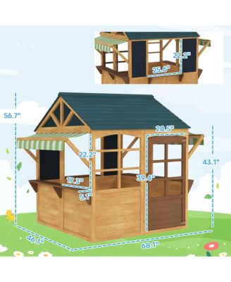 Outdoor Playhouse, Foldable Wooden Kids Cottage,