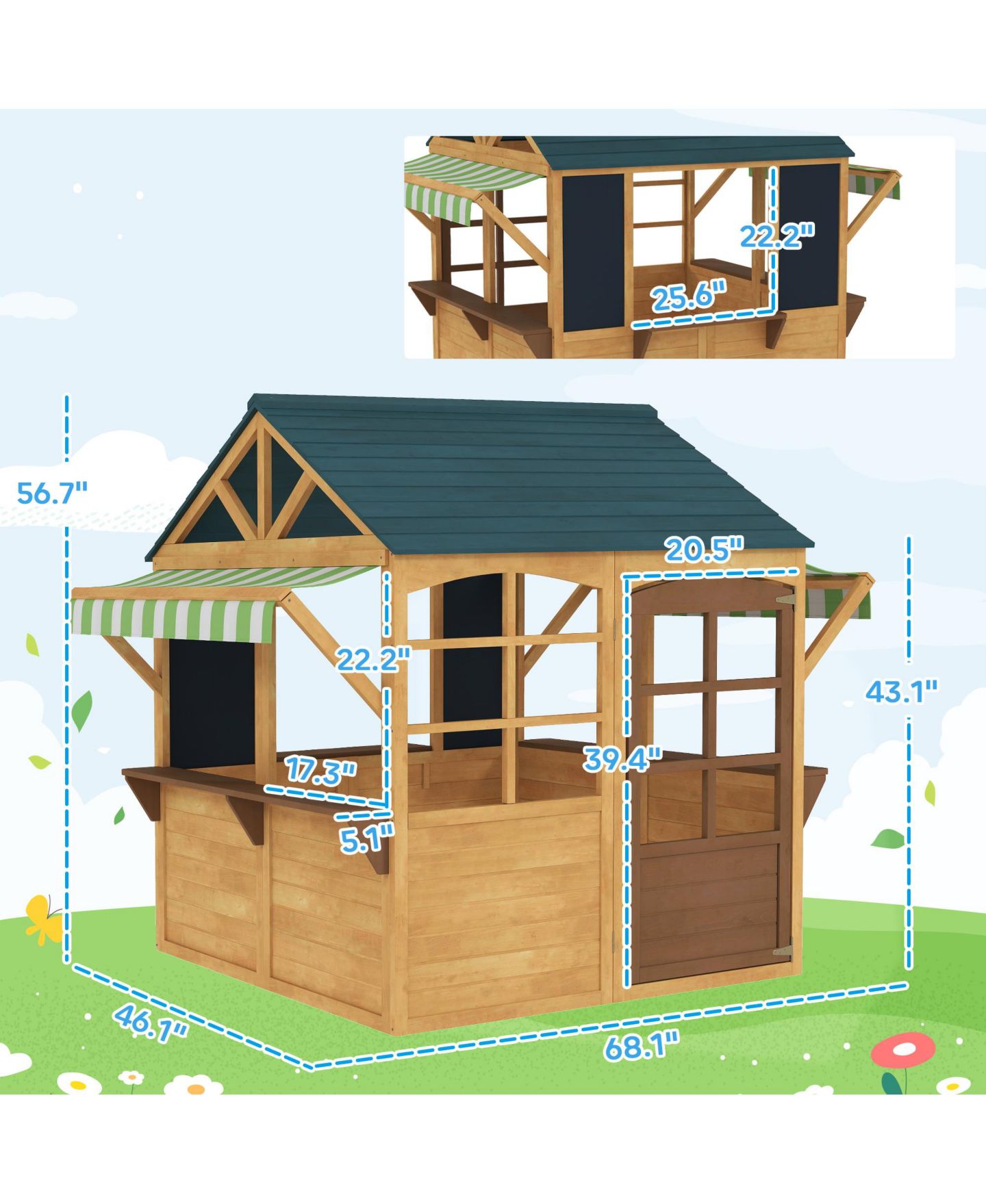 Детская игрушка Qaba Cottage Wooden Foldable Playhouse, Ages 3-8, цвет: Коричневый — фото 3