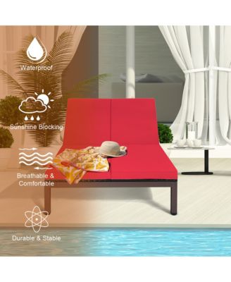 2-Person Patio Rattan Lounge Chair Chaise Recliner Adjustable Cushion