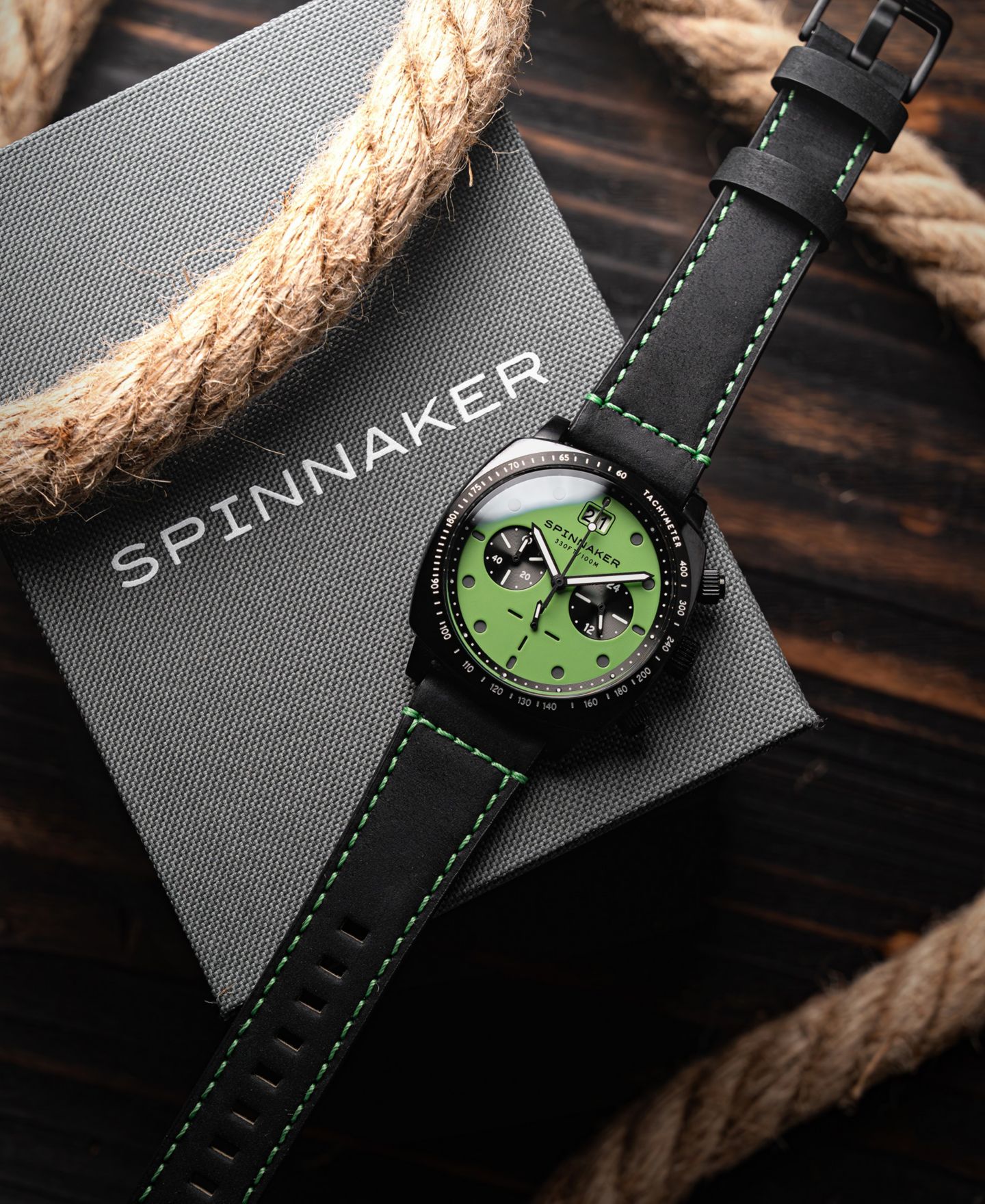 Мужские часы Spinnaker Hull Chronograph Black Leather Strap Watch, 42mm — фото 4