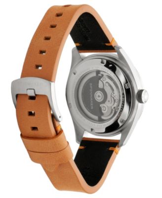 Men's Fleuss Automatic Orange Leather Strap Watch, 43mm
