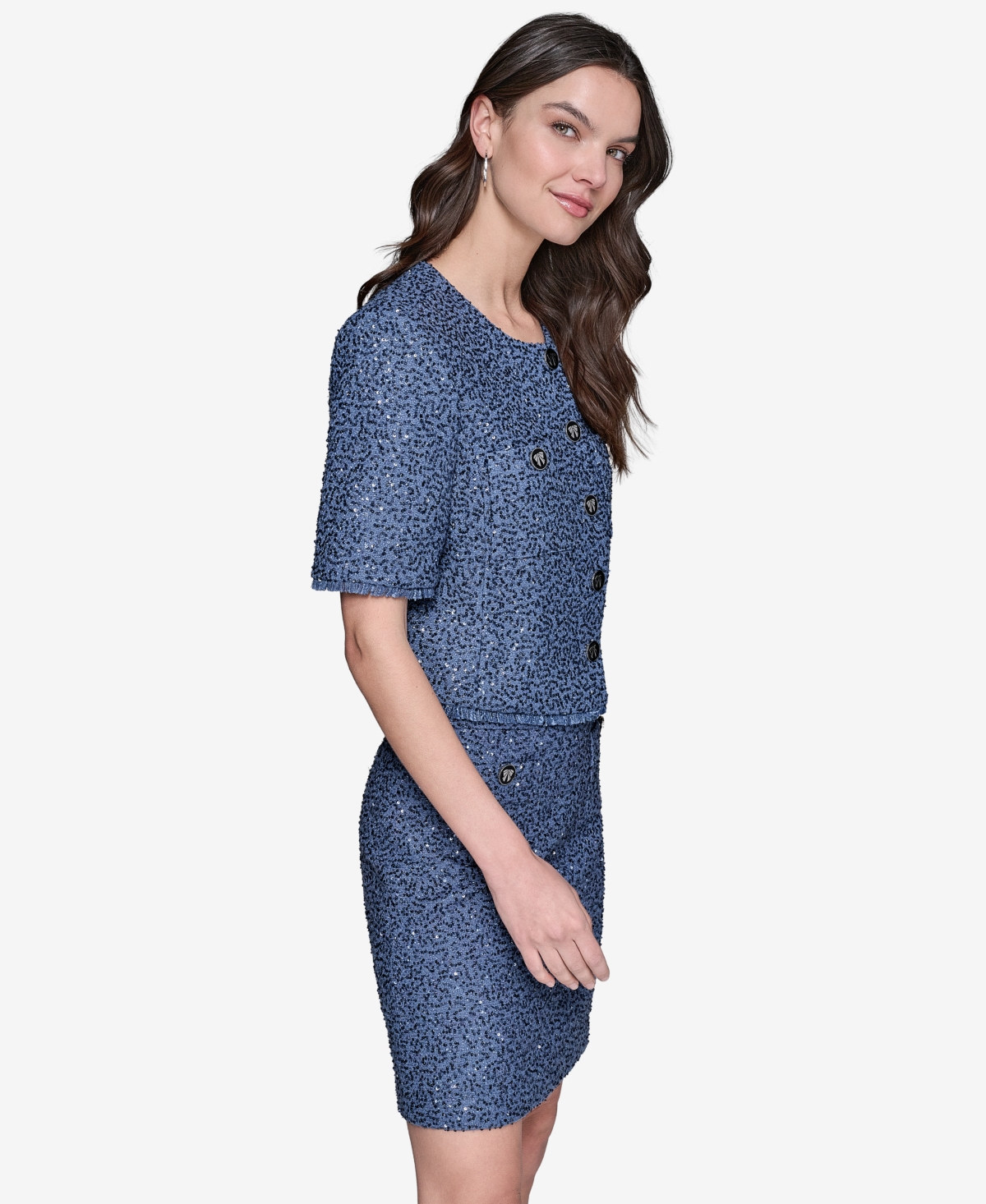 Karl Lagerfeld Women's Embellished Cropped Jacket In Denim Blue