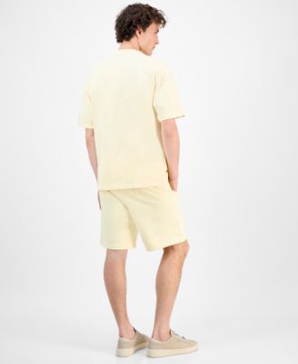 Hugo Boss Mens Dinkee Logo Graphic Cotton T Shirt Dinkoe Cotton Shorts In Yellow