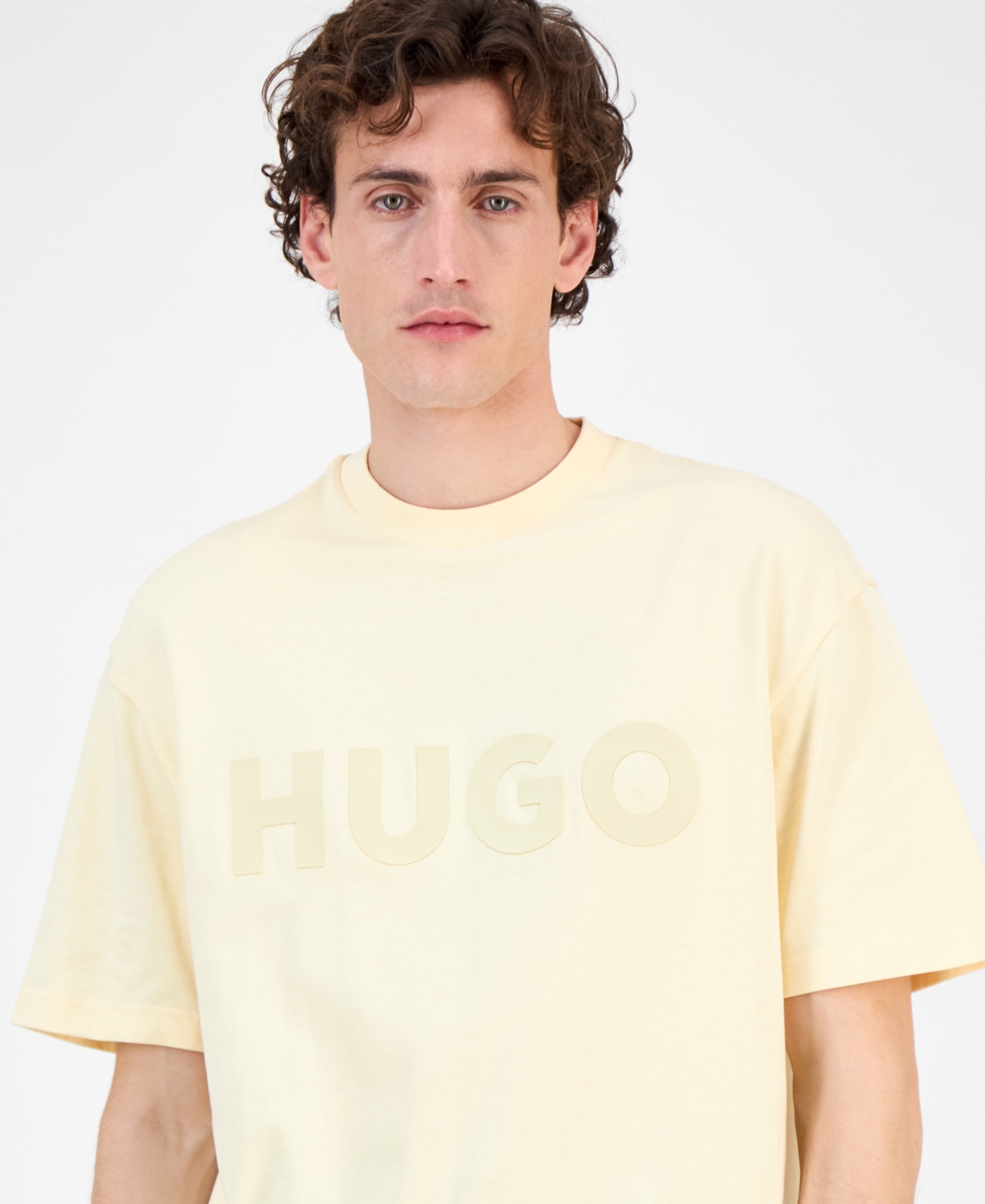 Hugo Boss Mens Dinkee Logo Graphic Cotton T Shirt Dinkoe Cotton Shorts In Yellow