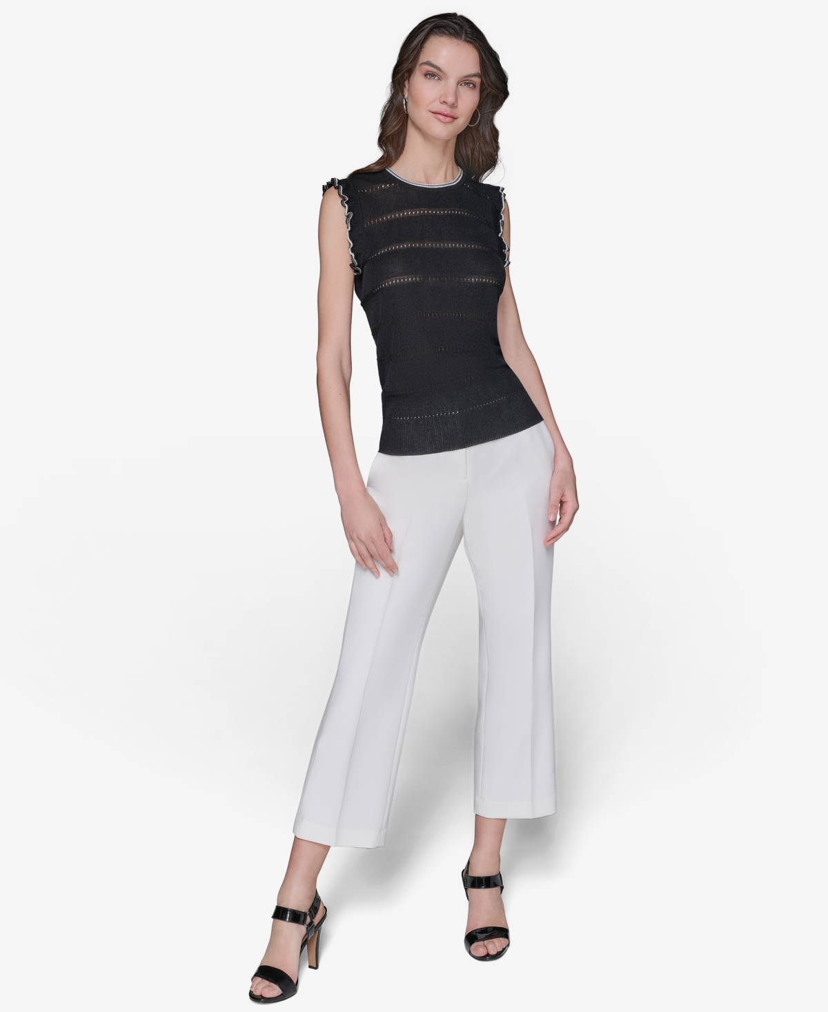 Shop Karl Lagerfeld Women's Pointelle Knit Sleeveless Top