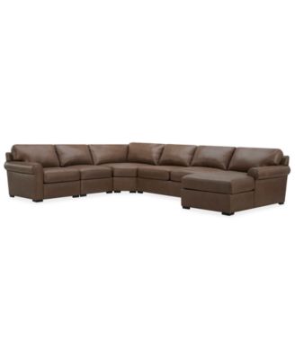 Radley Roll Arm 152" 5-Pc. Leather Wedge Corner Chaise Sectional, Exclusively at Macy's