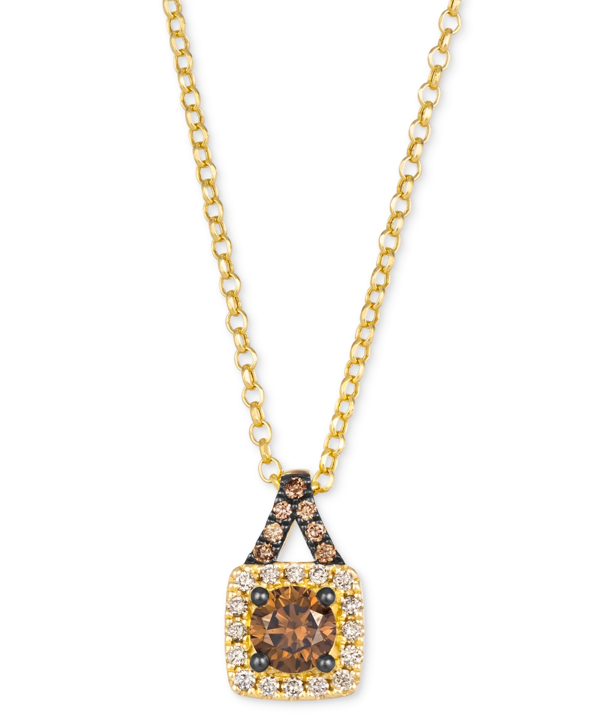 Chocolate Diamond & Nude Diamond Square Halo 19" Pendant Necklace (5/8 ct. t.w.) in 14k Gold - Yellow Gold
