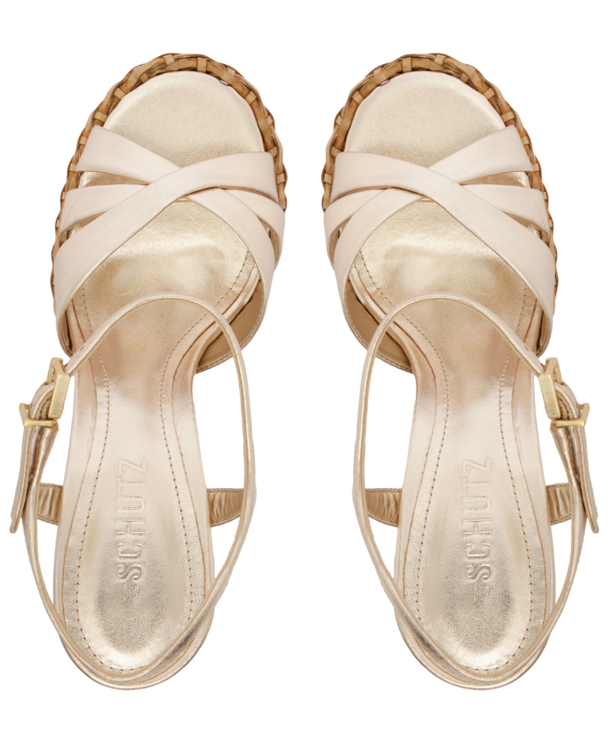 Shop Schutz Women's Keefa High Straw Round Toe Sandals In Golden