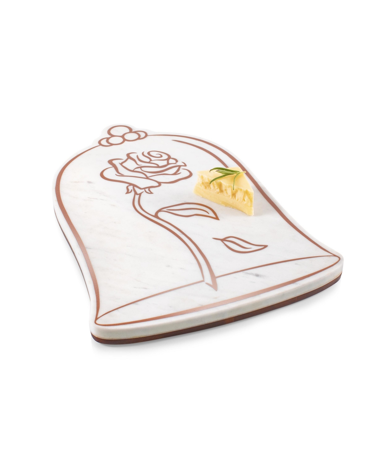 Toscana Disney Beauty And The Beast Marble Serving Stone Board In White With Rose Gold Accents