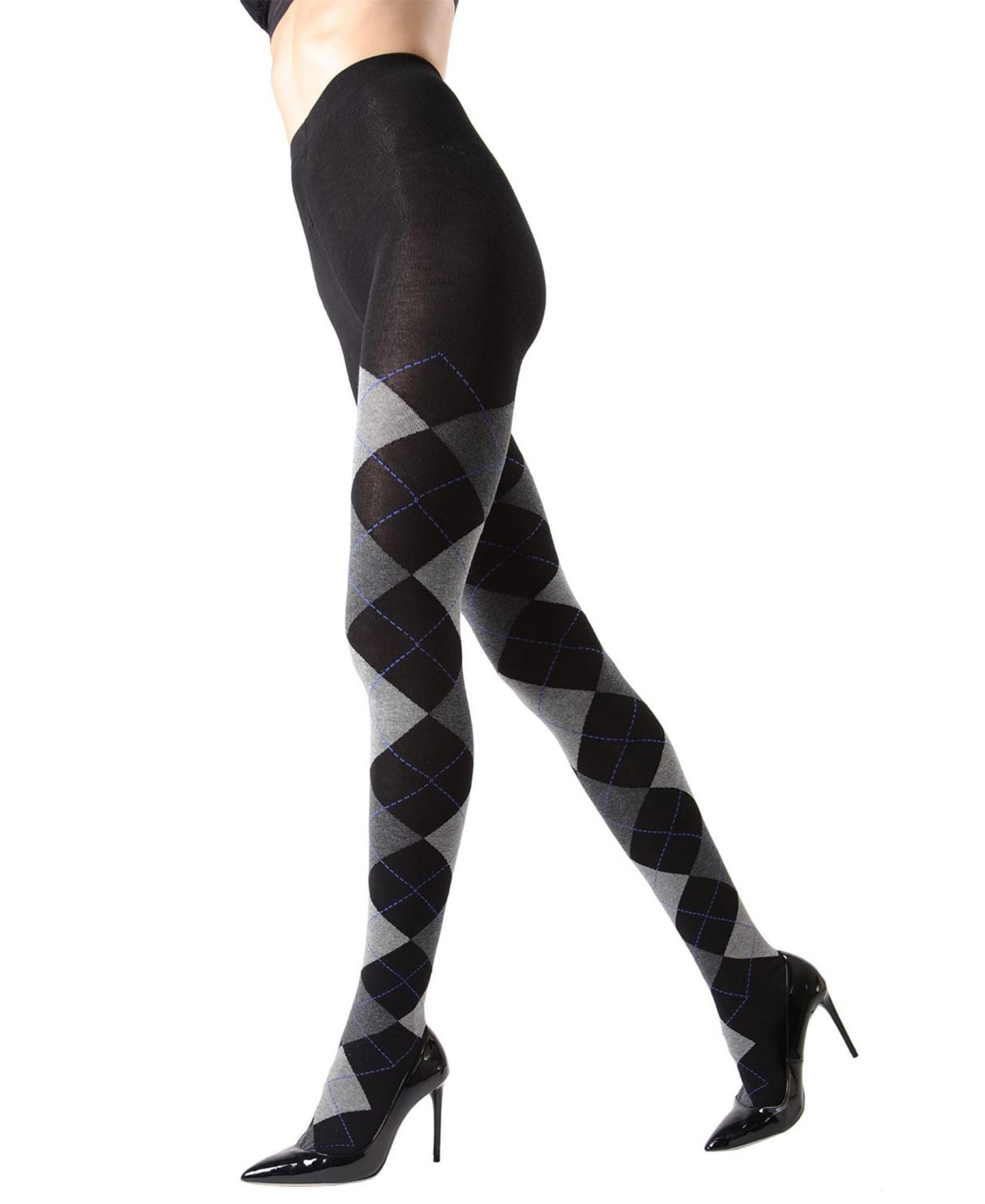 Women's Textured Argyle Patterned Sweater Tights - Dark Gray