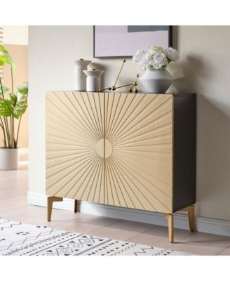 Arvo Modern Console Table – Textured Front with Black Frame & Gold Legs, Sculptural Entryway Sofa Storage Sideboard