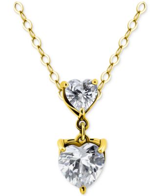 Cubic Zirconia Double Heart Pendant Necklace, 16" + 2" extender