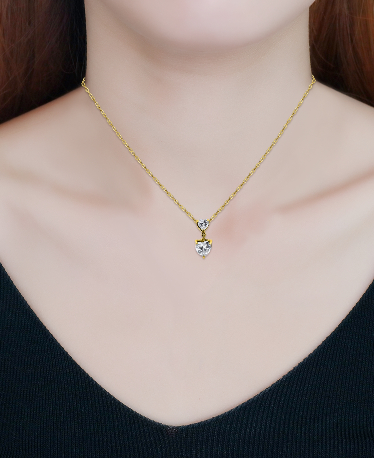 Giani Bernini Cubic Zirconia Double Heart Pendant Necklace, 16" + 2" Extender, Exclusively At Macy's In Gold