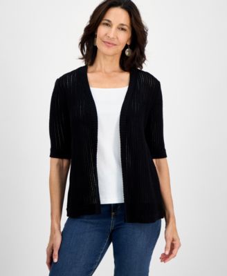 Women's Cotton Open-Front Elbow-Sleeve Cardigan, Exclusively at Macy's