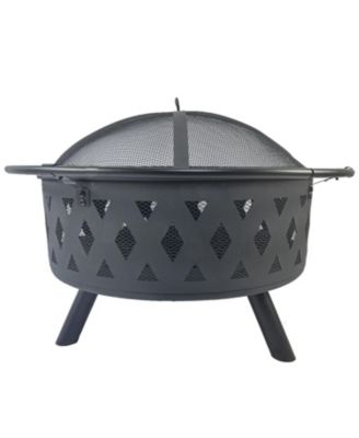 Streamdale Diamond Mesh Round Fire Pit with Cover, Poker, and Accessories