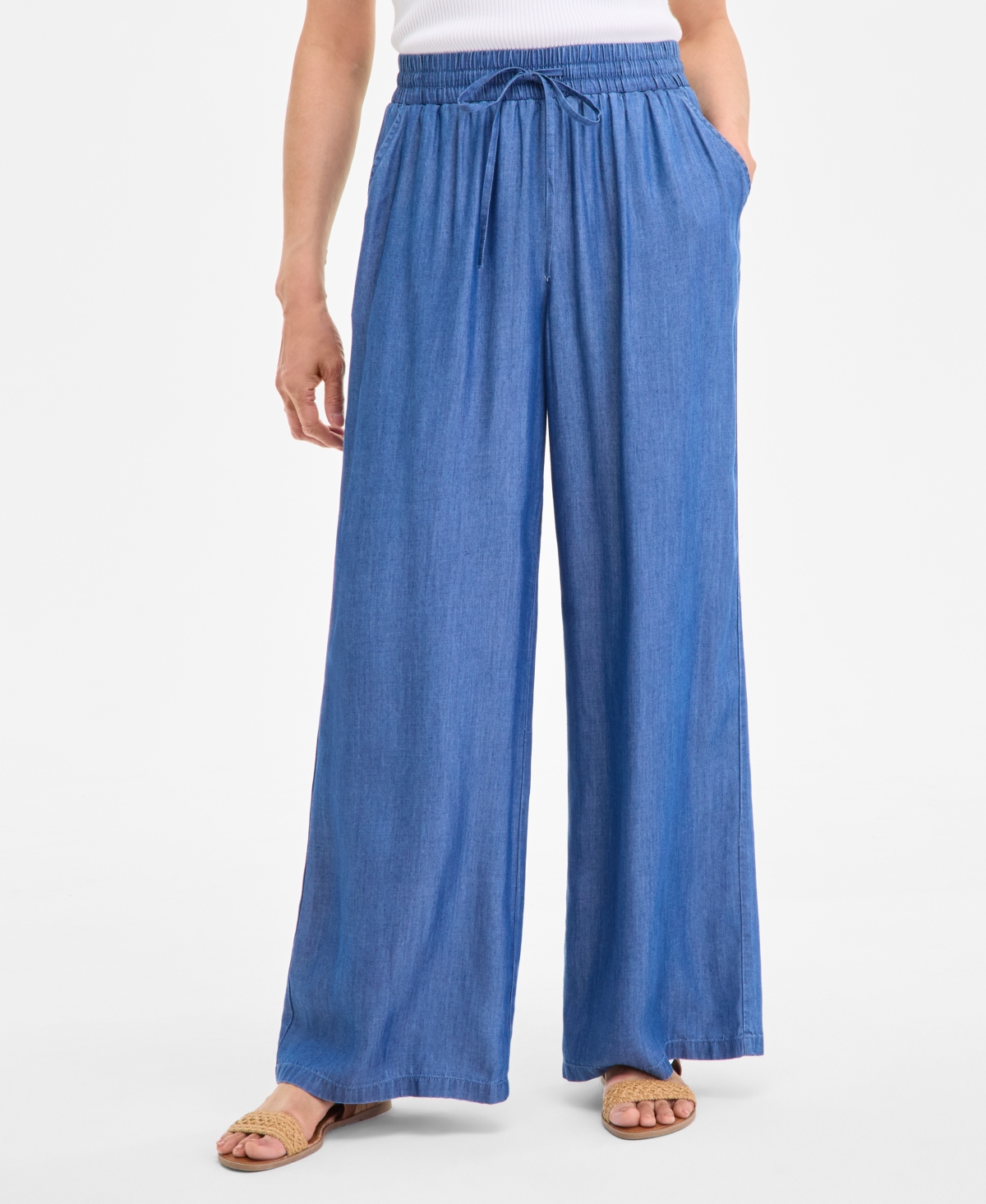 STYLE & CO PETITE GAUZE WIDE-LEG PULL-ON PANTS, CREATED FOR MACY'S 