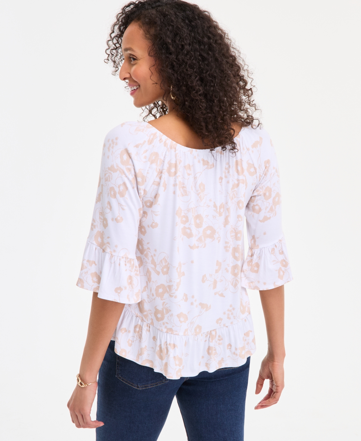 Style & Co Women's Floral-print Flared-sleeve Top, Exclusively At Macy's